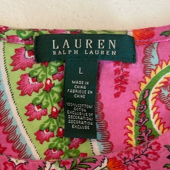 Lauren Ralph Lauren Tshirt Paisley Short Sleeve 100% Cotton Size Large - Picture 3 of 4